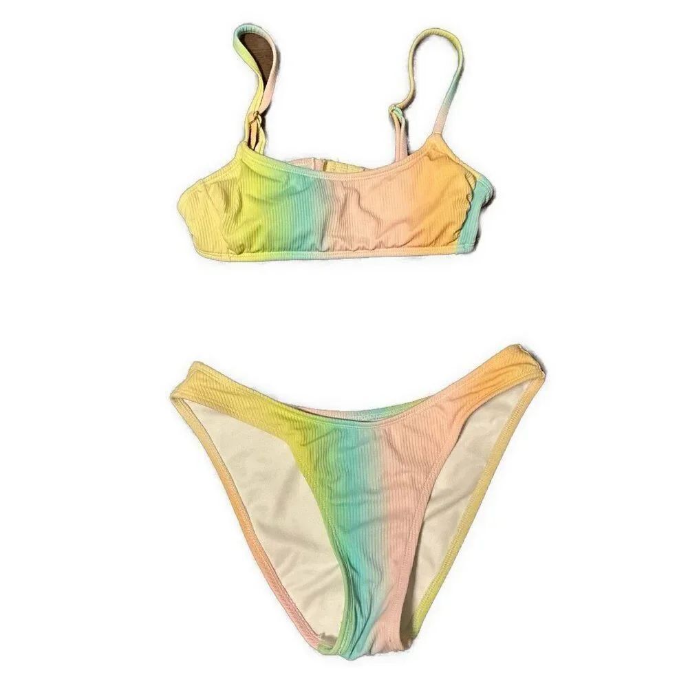xhilaration bikini Rainbow Colors Ribbed Top Small Bottom Medium